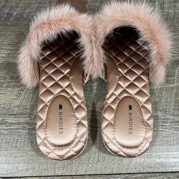 Birdies The Dove Fur Cuff Slip On Slide Slipper French Rose Mules Flats Size 6.5 - Picture 6 of 11